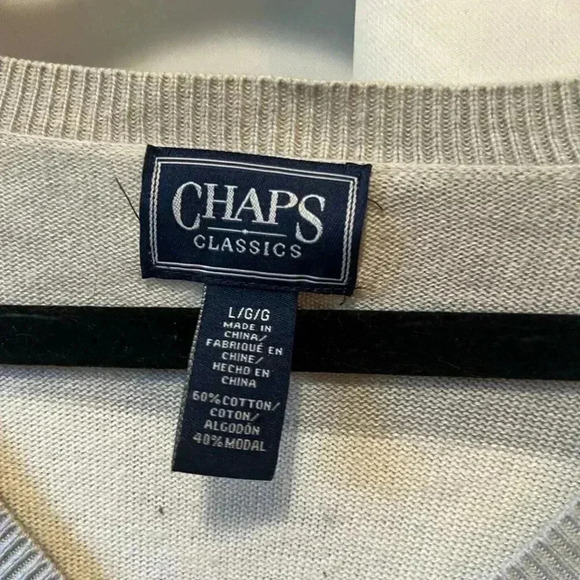 Vintage Chaps grey cream sweater large - Picture 3 of 4